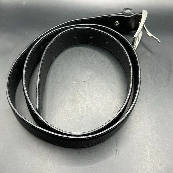 Mens Belt size 43 Black Leather Silver Square Buckle 49 Inches Length - Picture 9 of 10